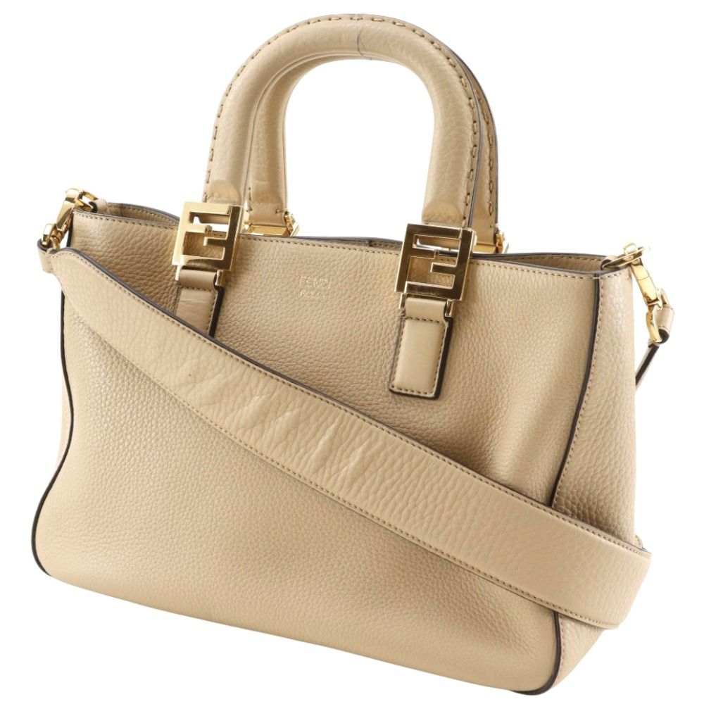 Fendi FF Tote Small 2-Way Shoulder Calf Beige Handbag — view 2