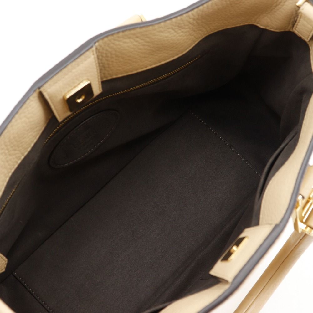 Fendi FF Tote Small 2-Way Shoulder Calf Beige Handbag — view 7