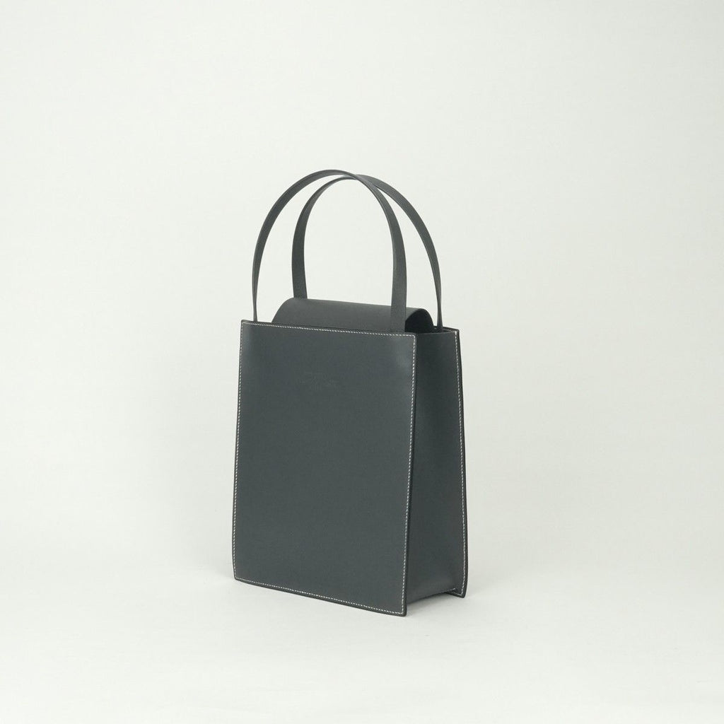 Hermes Lucie MM Tote Boxcalf Chevre Graphite Gray Gold Handbag Misor — view 2