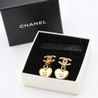 Chanel Earrings Heart Rhinestone CC Logo 02 P Gold — view 6