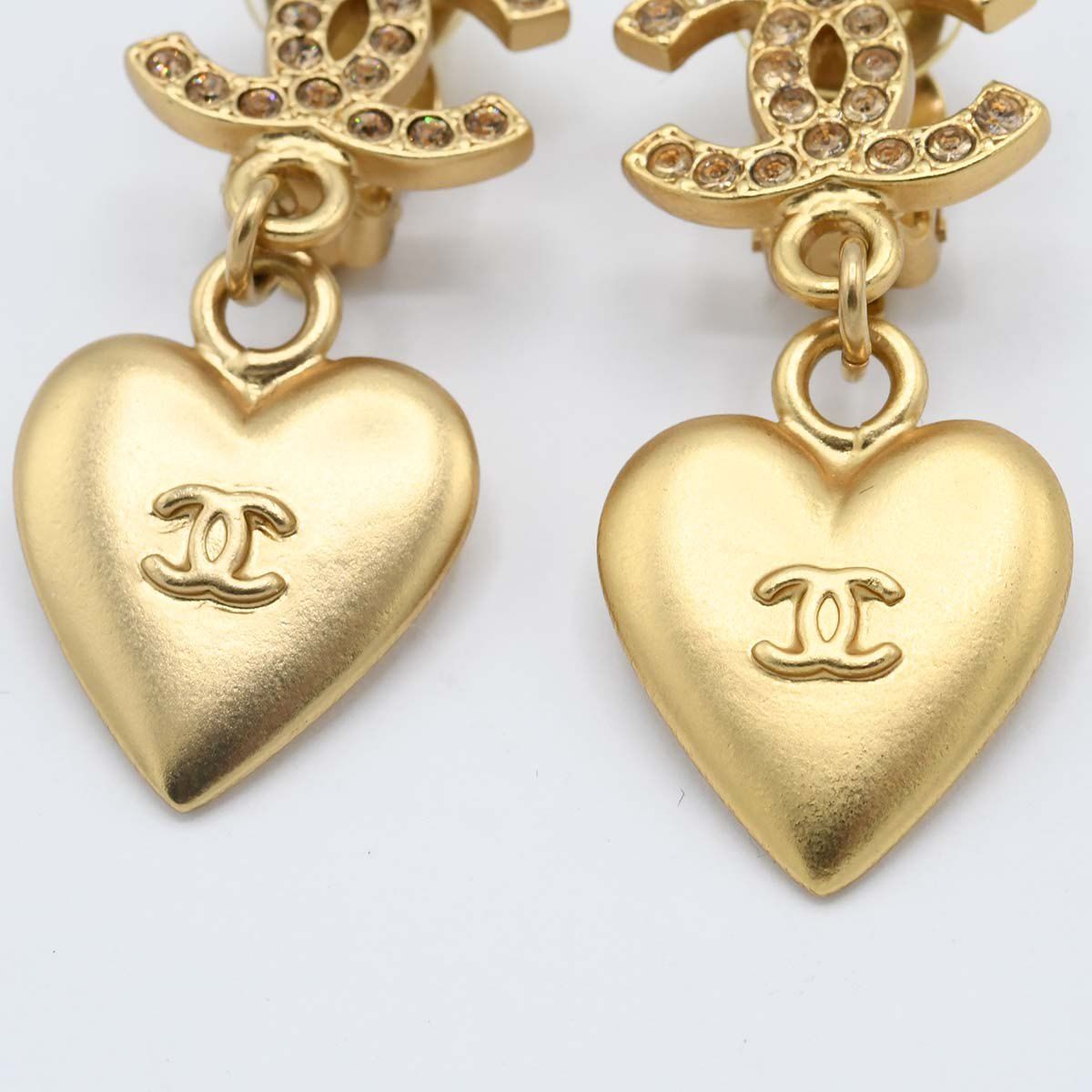 Chanel Earrings Heart Rhinestone CC Logo 02 P Gold — view 4