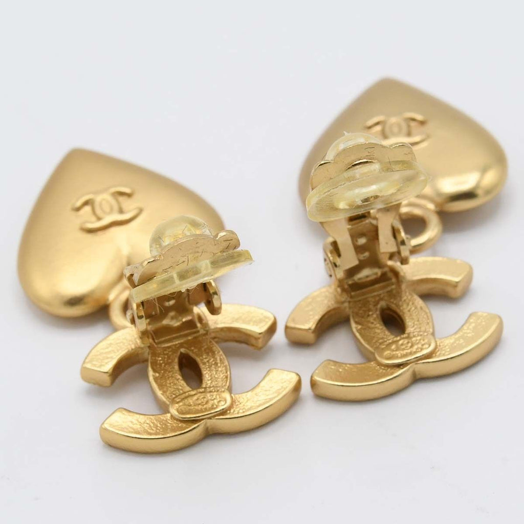 Chanel Earrings Heart Rhinestone CC Logo 02 P Gold — view 2