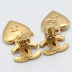 Chanel Earrings Heart Rhinestone CC Logo 02 P Gold — view 2