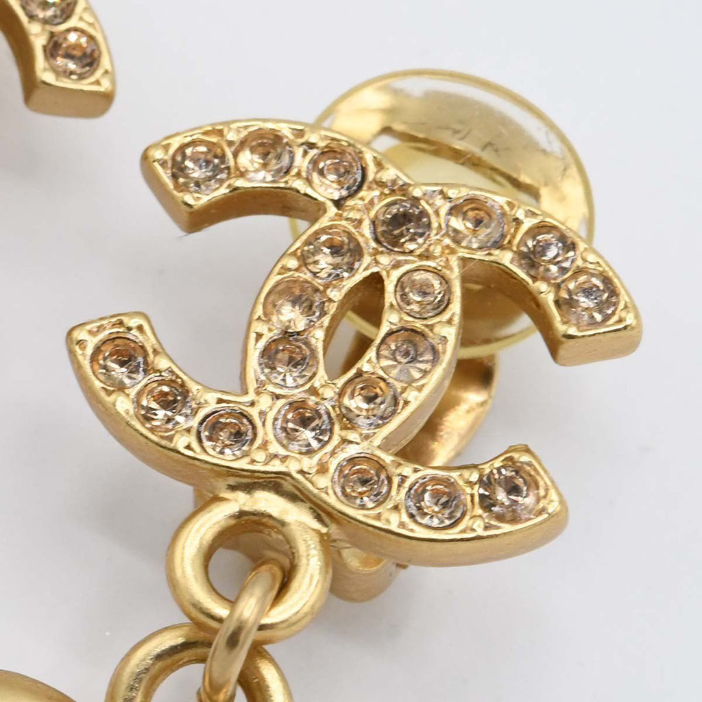 Chanel Earrings Heart Rhinestone CC Logo 02 P Gold — view 3