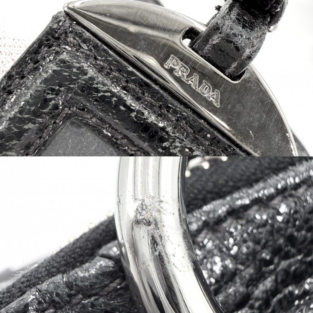 Prada Handbag Tote Shoulder Leather Black Silver — view 9
