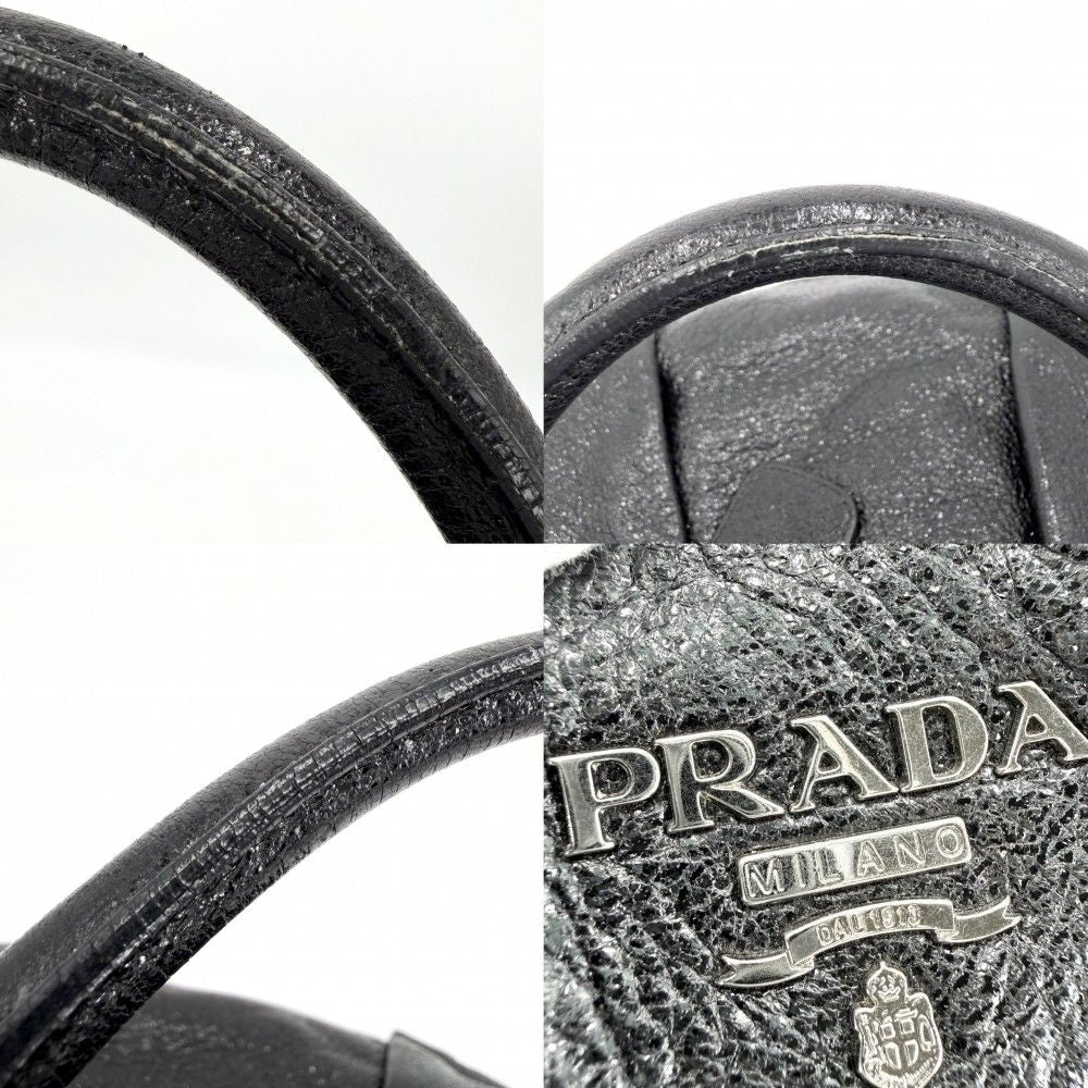 Prada Handbag Tote Shoulder Leather Black Silver — view 8