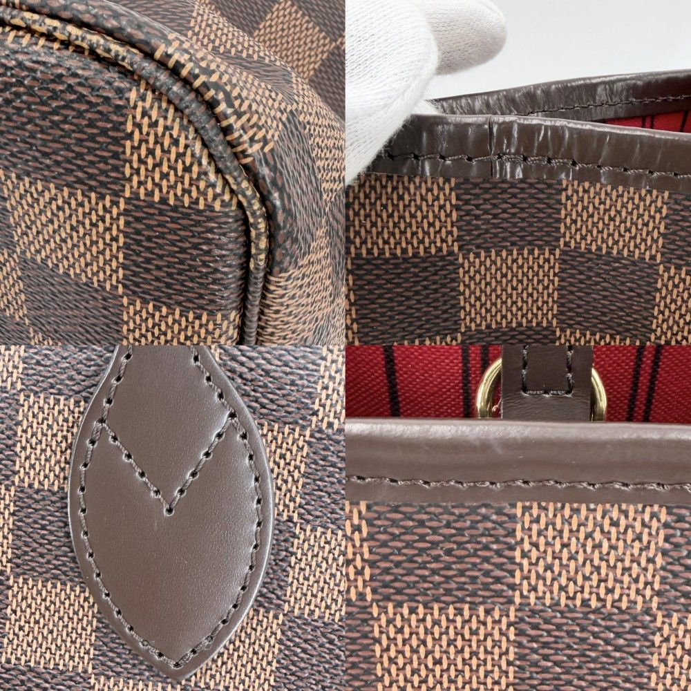 Louis Vuitton Tote Neverfull MM Handbag Shoulder Damier Canvas Brown Gold — view 6