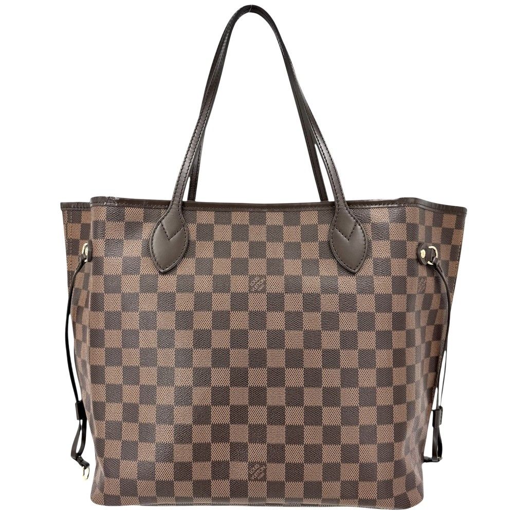 Louis Vuitton Tote Neverfull MM Handbag Shoulder Damier Canvas Brown Gold — view 2