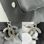 Chanel Handbag Paris Biarritz Tote PM CC Logo Canvas Leather Black Silver — view 6