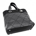 Chanel Handbag Paris Biarritz Tote PM CC Logo Canvas Leather Black Silver — view 3