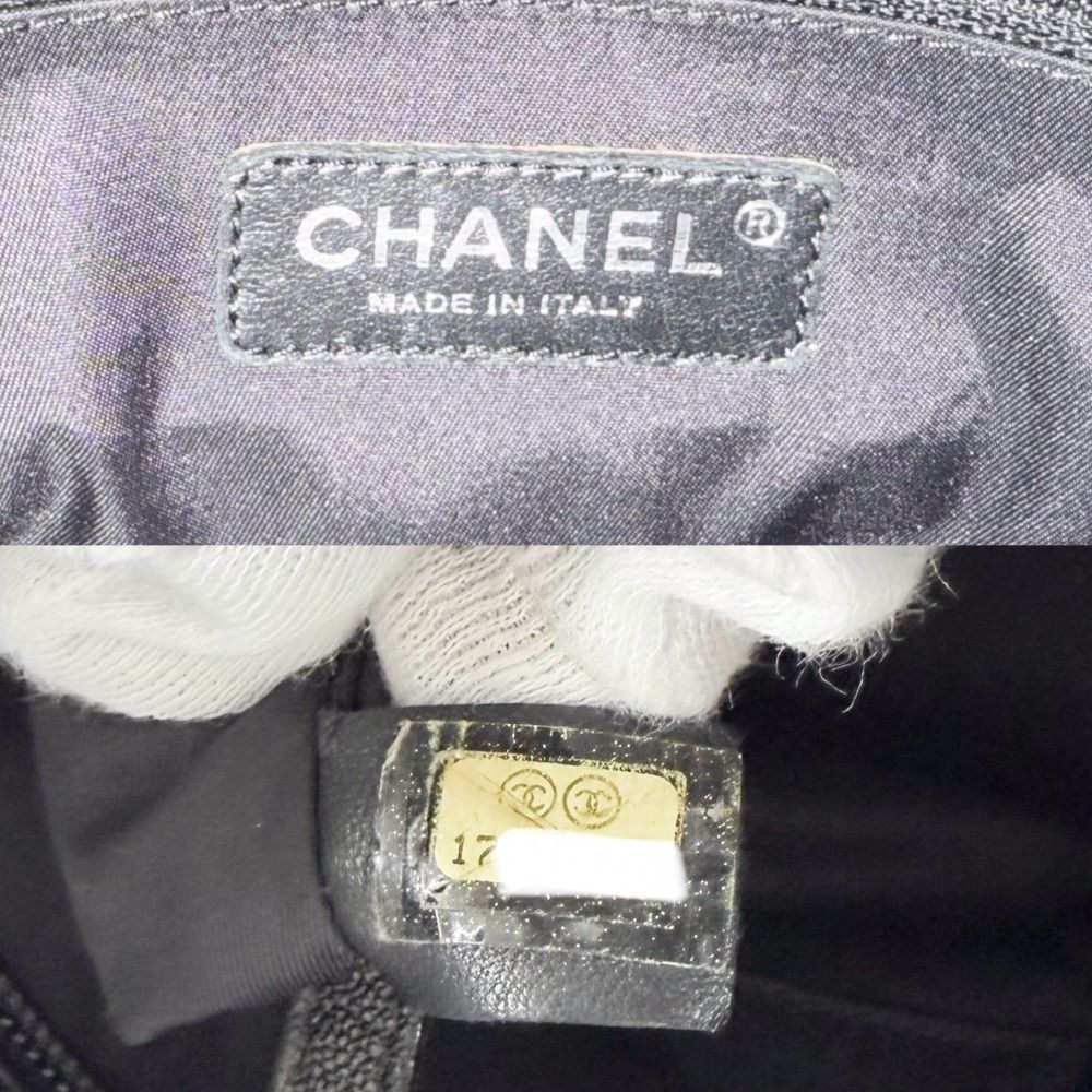 Chanel Handbag Paris Biarritz Tote PM CC Logo Canvas Leather Black Silver — view 5