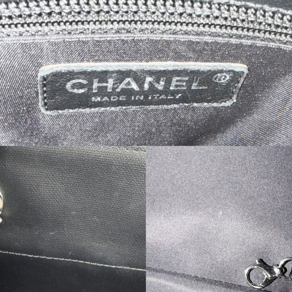 Chanel Handbag Paris Biarritz Tote PM CC Logo Canvas Leather Black Silver — view 7