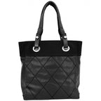 Chanel Handbag Paris Biarritz Tote PM CC Logo Canvas Leather Black Silver — view 2