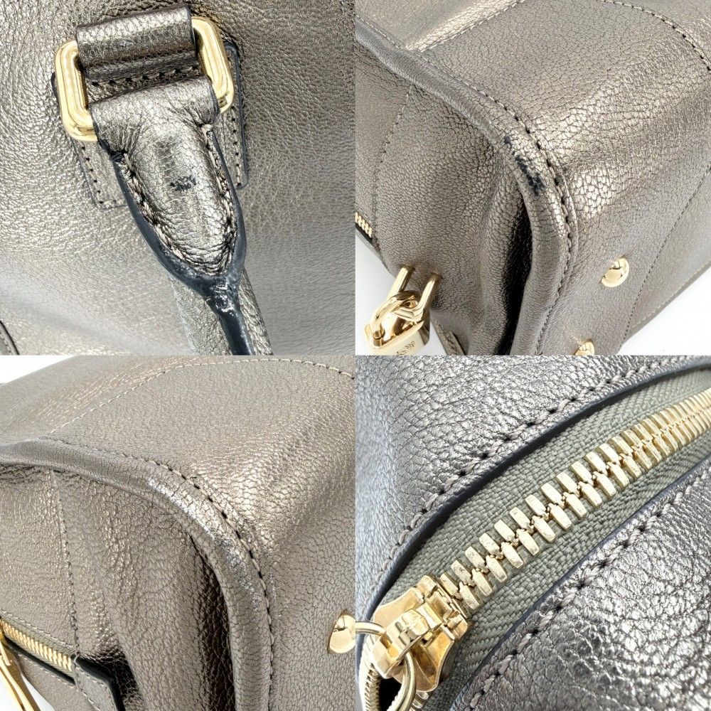 Loewe Anagram Amazona 36 Mini Boston Bag Shoulder Metallic Leather Gold — view 8