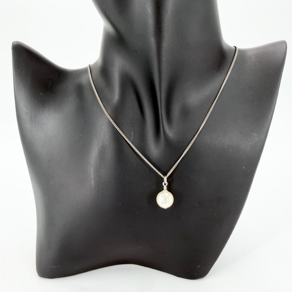 Chanel Necklace CC Logo Chain Faux Pearl Rhinestone White Silver — view 3