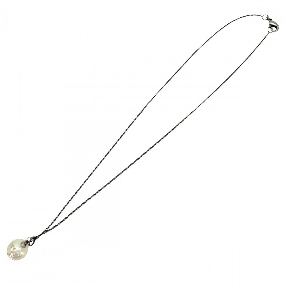 Chanel Necklace CC Logo Chain Faux Pearl Rhinestone White Silver — view 5
