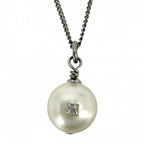 Chanel Necklace CC Logo Chain Faux Pearl Rhinestone White Silver — view 2