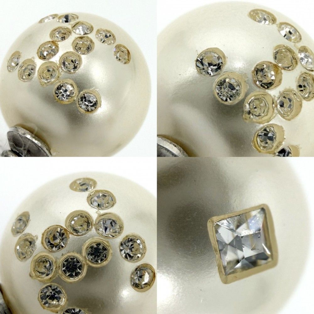 Chanel Necklace CC Logo Chain Faux Pearl Rhinestone White Silver — view 6
