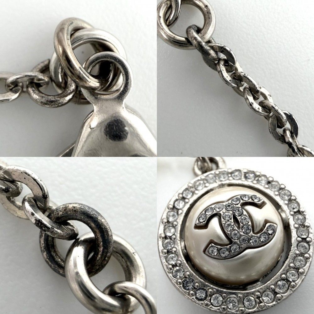 Chanel Bracelet CC Logo Adjustable Star with Faux Pearl Rhinestone Silver White — view 5