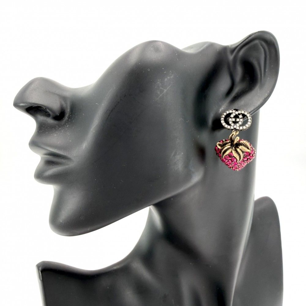 Gucci Earrings Strawberry Motif Interlocking Rhinestone Pink Gold — view 2