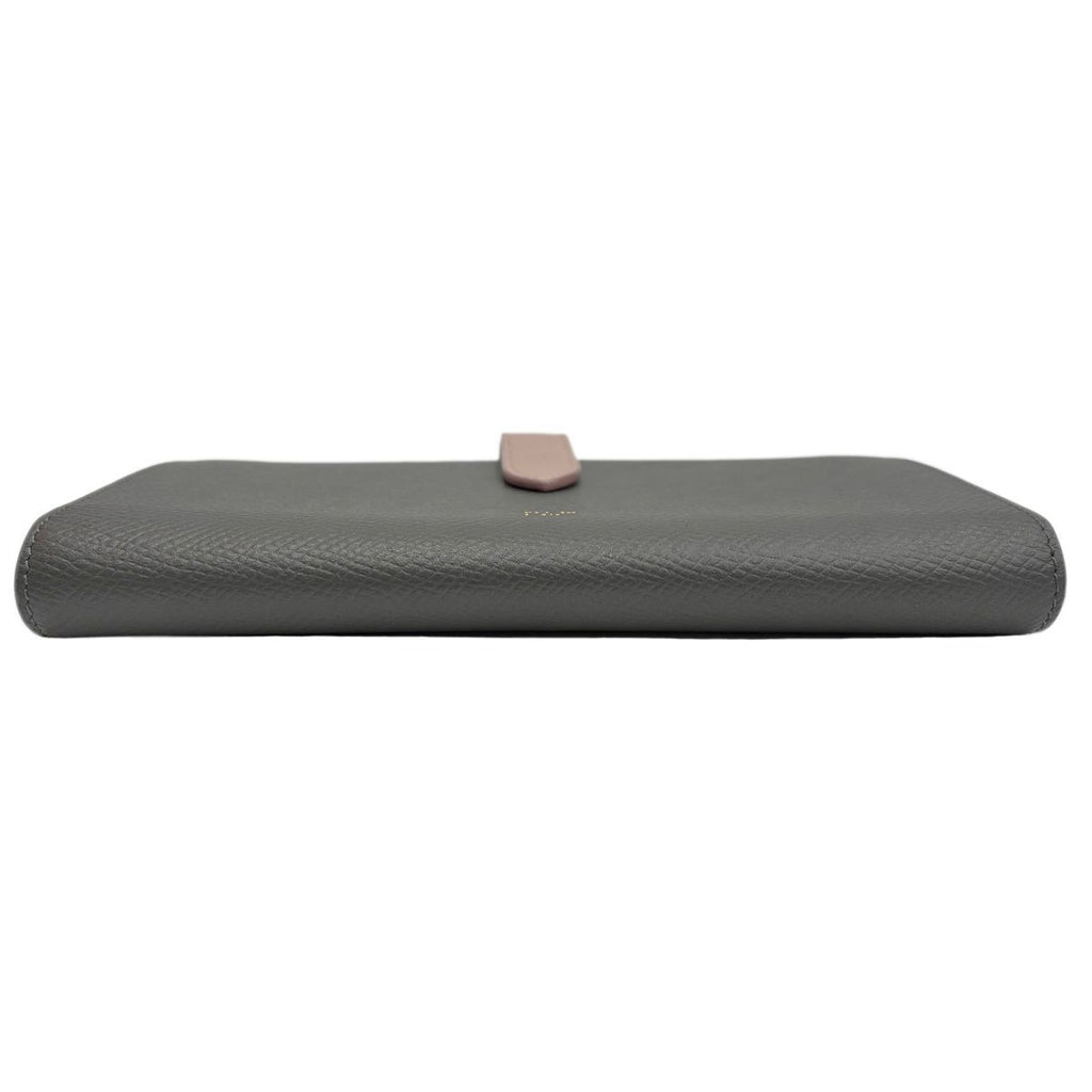 Celine Large Strap Wallet Grained Calf Skin Gray Vintage Pink Bifold — view 5