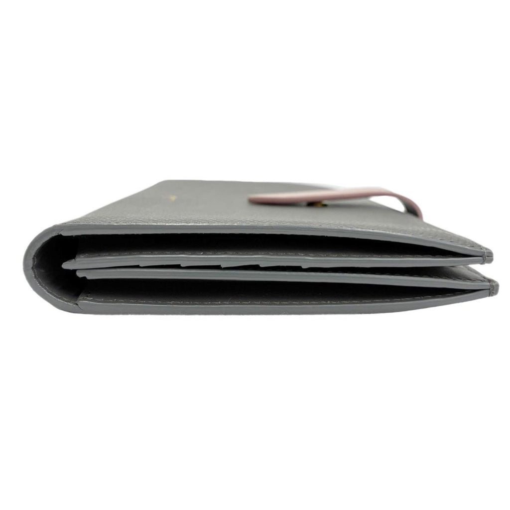 Celine Large Strap Wallet Grained Calf Skin Gray Vintage Pink Bifold — view 4