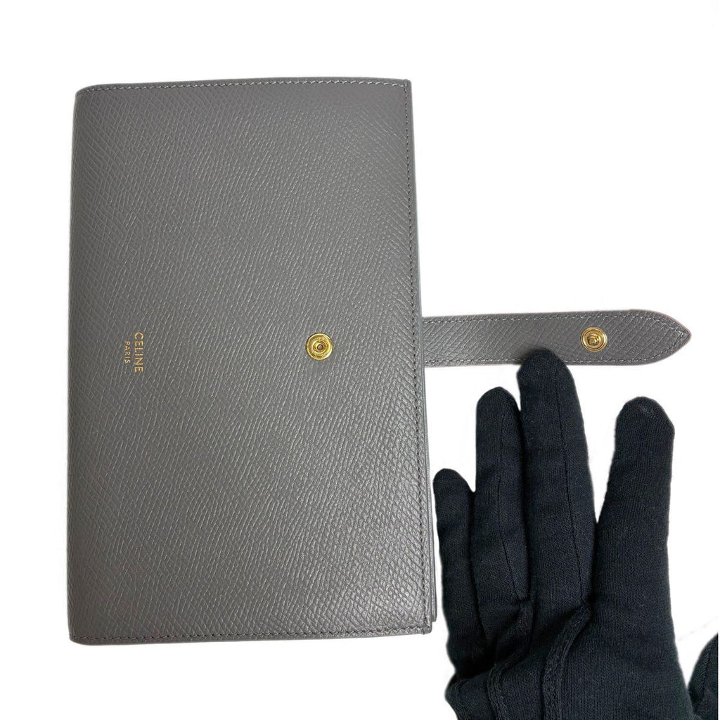 Celine Large Strap Wallet Grained Calf Skin Gray Vintage Pink Bifold — view 8