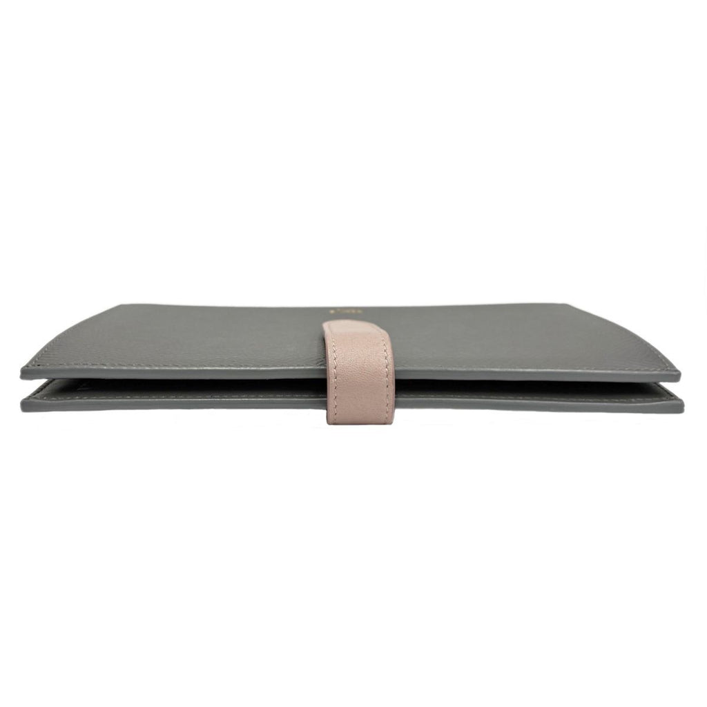 Celine Large Strap Wallet Grained Calf Skin Gray Vintage Pink Bifold — view 7