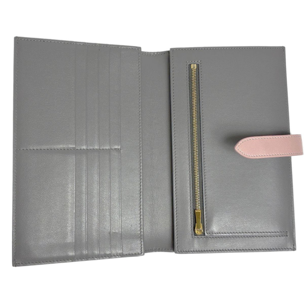 Celine Large Strap Wallet Grained Calf Skin Gray Vintage Pink Bifold — view 9