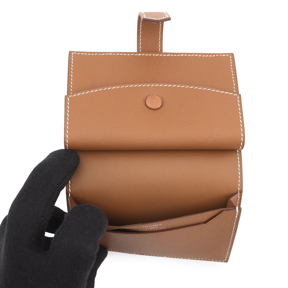 Hermes Card Case Bearn Mini Coin Purse Gold Silver Vo Madame — view 5