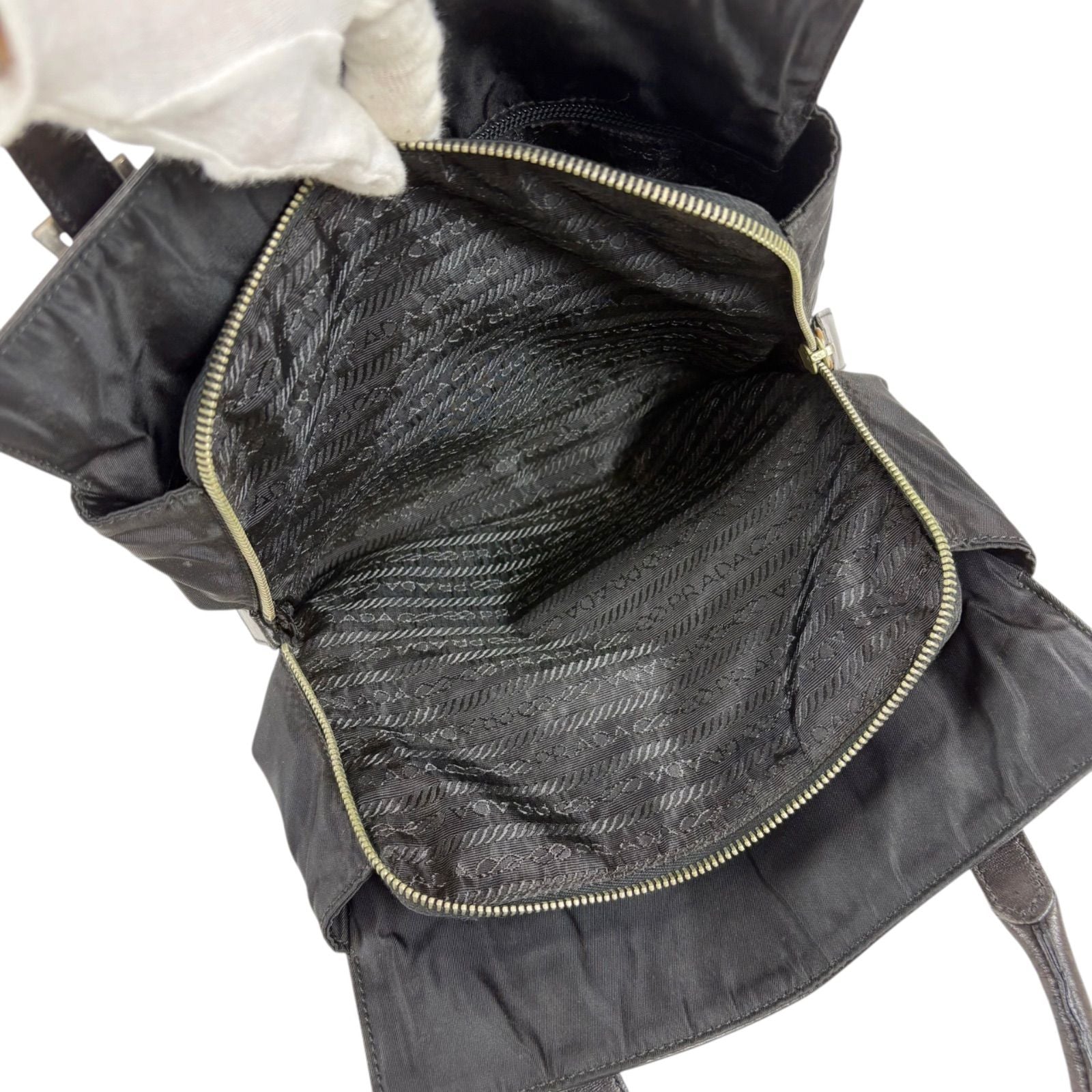 Prada Nappa Leather Tessuto Nylon Mini Tote Black — view 9