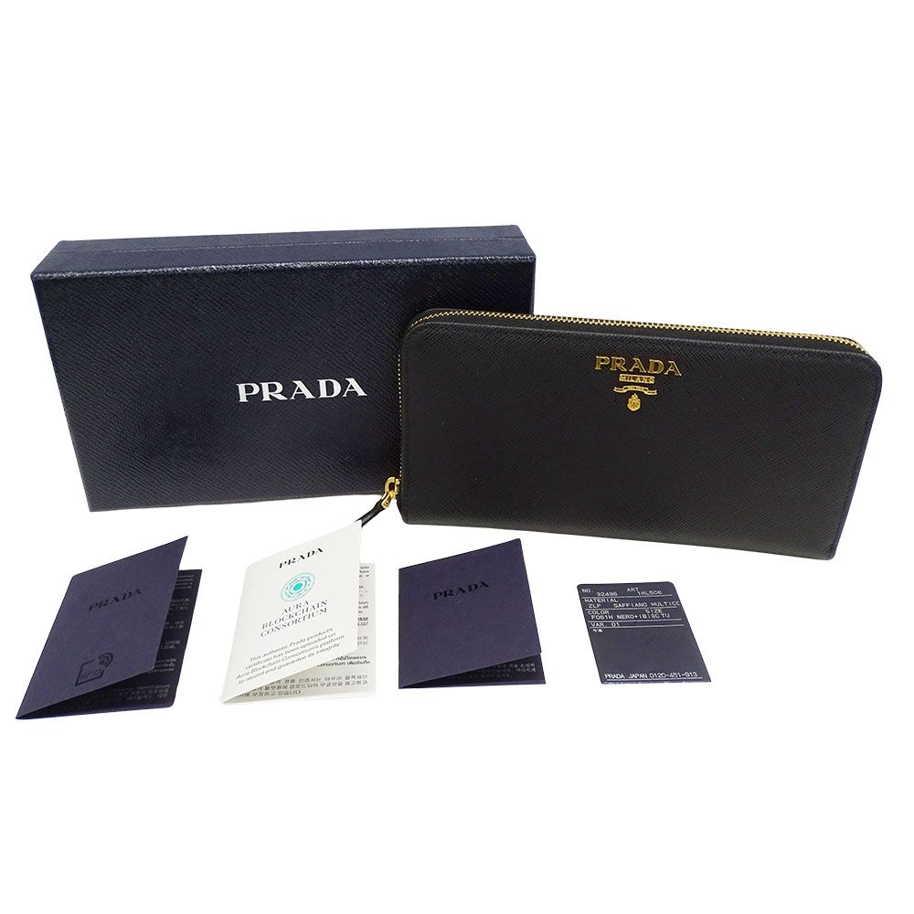 Prada Wallet Saffiano Hibiscus Black Zip Around Adult — view 5