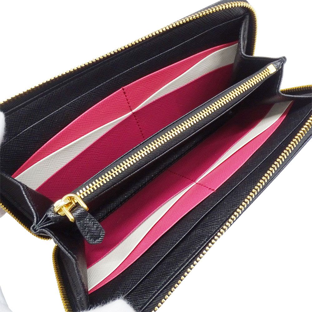 Prada Wallet Saffiano Hibiscus Black Zip Around Adult — view 6
