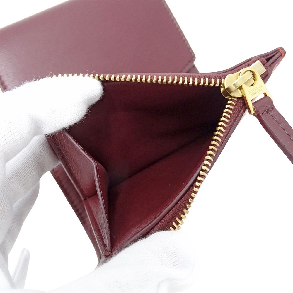 Bottega Veneta Wallet Bifold Leather Gold Red Wine Mini — view 6