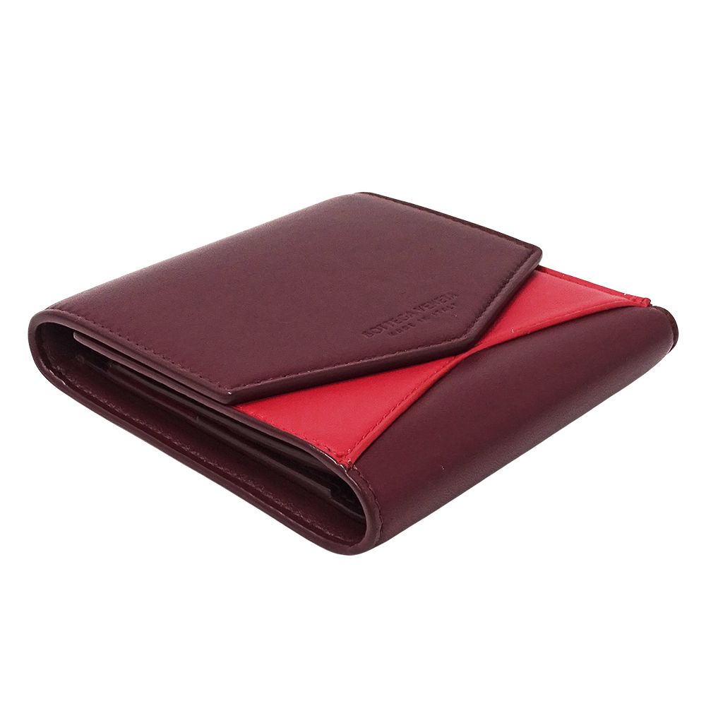Bottega Veneta Wallet Bifold Leather Gold Red Wine Mini — view 3