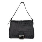 Fendi Zucchino Mamma Baguette Shoulder Bag Canvas Black