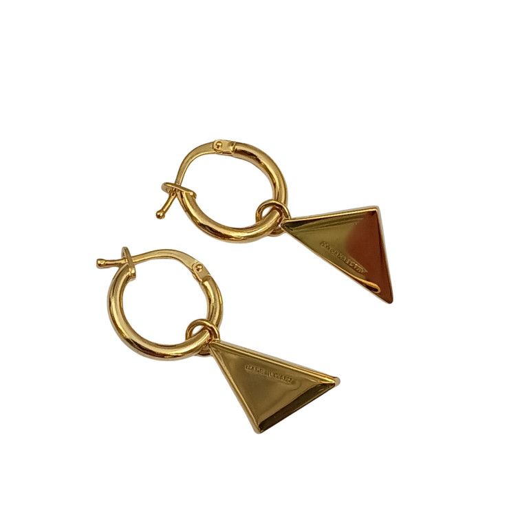 Prada Earrings Triangle Logo Gold Black Metal — view 2
