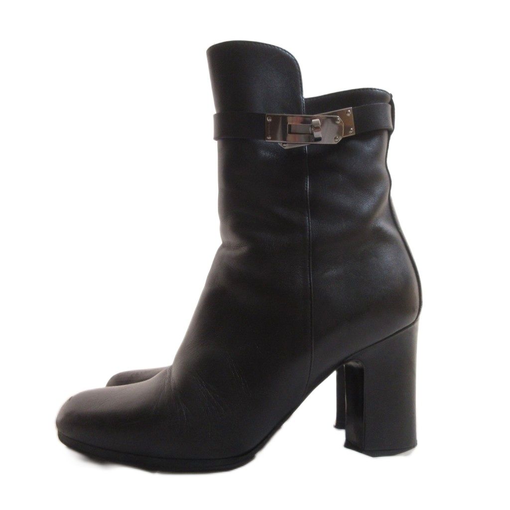Hermes Joueuse Leather Short Boots Kelly Side Zip 35 Black — view 2