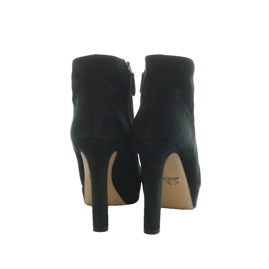 Prada Short Boots High Heel Platform Suede 36 Black — view 3