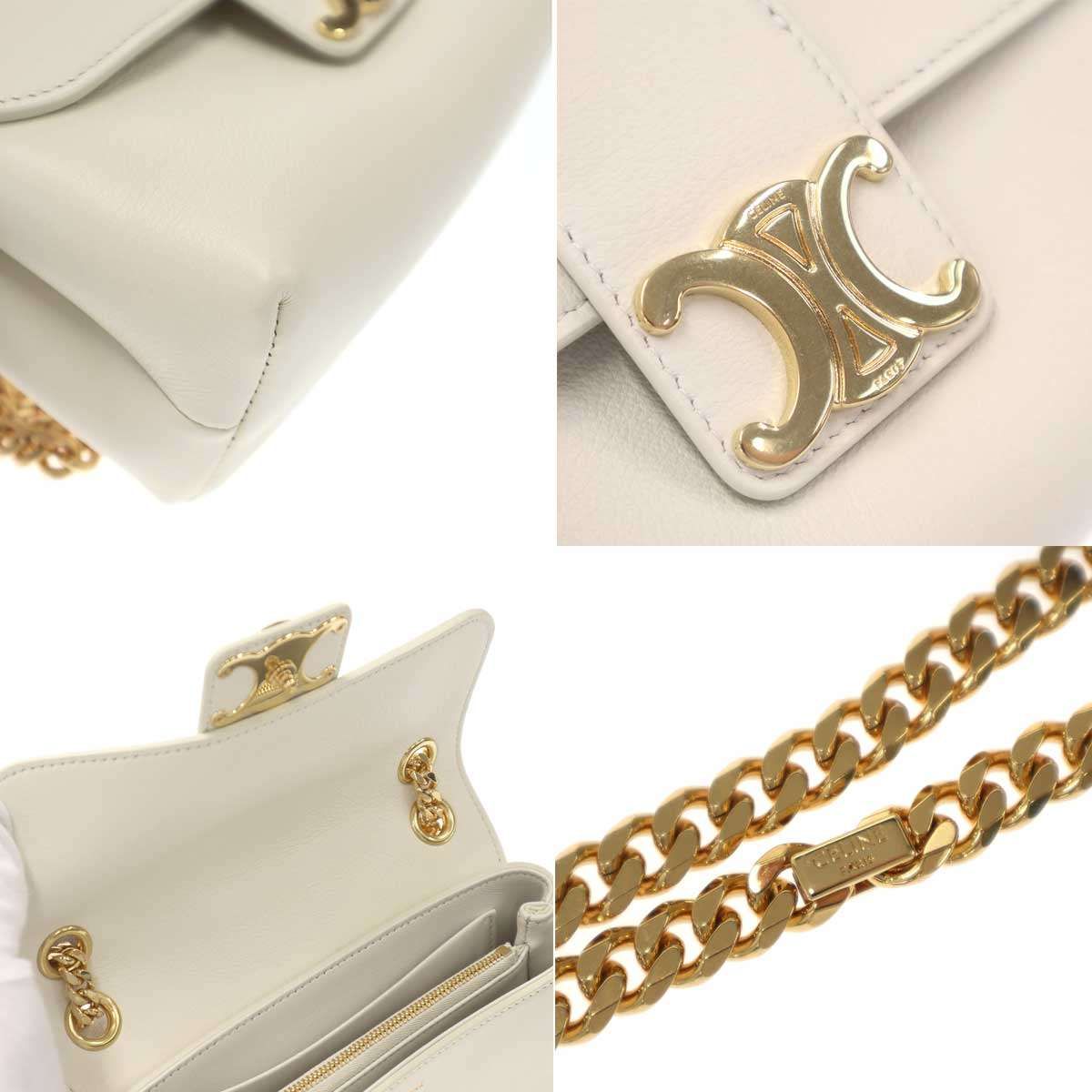 Celine Victoire Triomphe Shoulder Bag Soft Sapul Cafskin White — view 9
