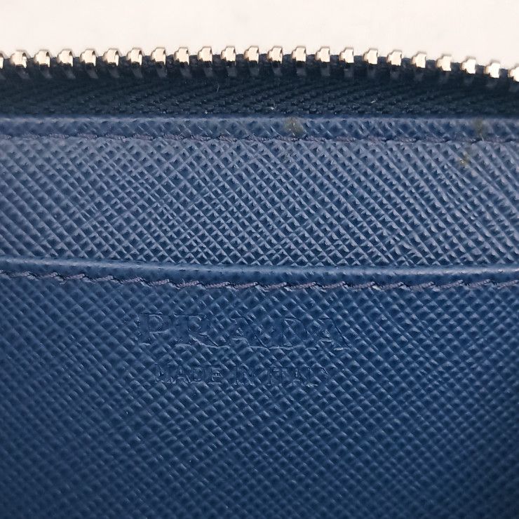 Prada Coin Case Triangle Logo 2 mm 003 Blue Black White Saffiano Baiade Zip — view 7