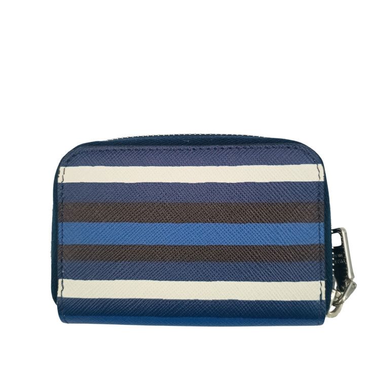 Prada Coin Case Triangle Logo 2 mm 003 Blue Black White Saffiano Baiade Zip — view 3