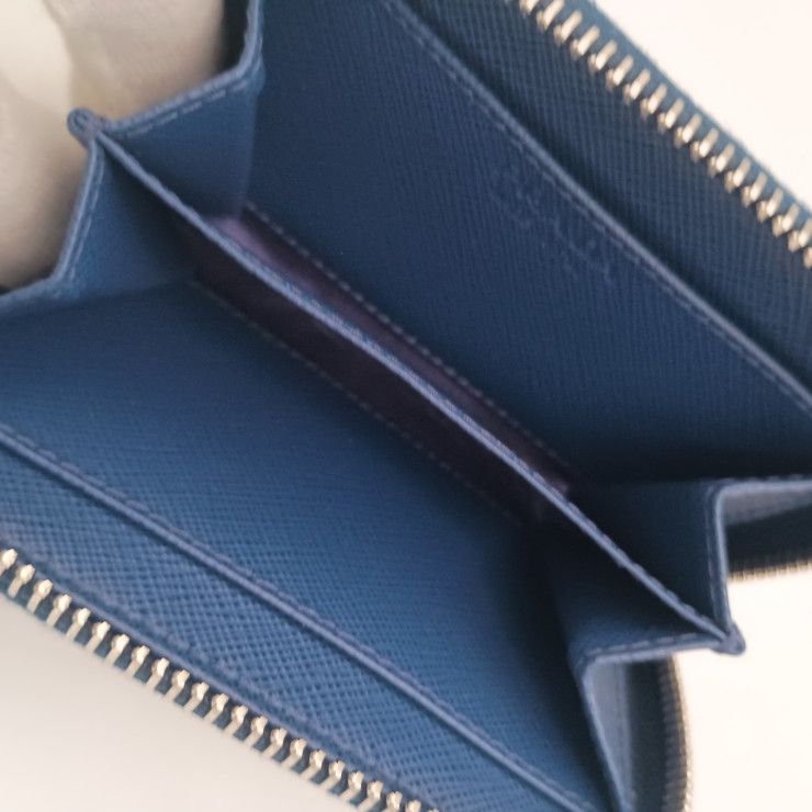 Prada Coin Case Triangle Logo 2 mm 003 Blue Black White Saffiano Baiade Zip — view 6