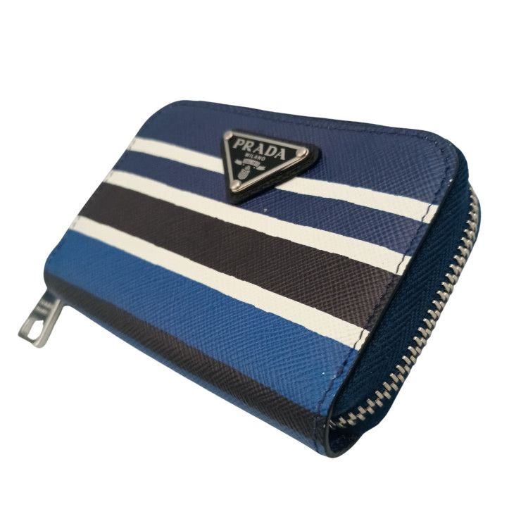 Prada Coin Case Triangle Logo 2 mm 003 Blue Black White Saffiano Baiade Zip — view 2