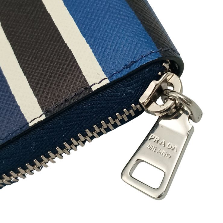 Prada Coin Case Triangle Logo 2 mm 003 Blue Black White Saffiano Baiade Zip — view 5