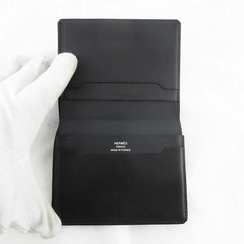 Hermes Manhattan Card Case Billfold Wallet Bifold Black Box Calf Veau Swift — view 3