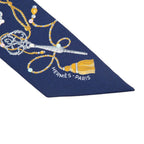 Hermes Twilly les Cles a Pois Scarf Navy Multicolor Silk — view 4