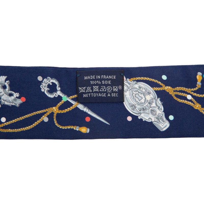 Hermes Twilly les Cles a Pois Scarf Navy Multicolor Silk — view 5