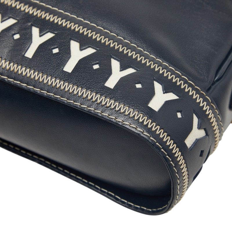 Saint Laurent Vintage Cut Out Shoulder Bag Navy Leather — view 6