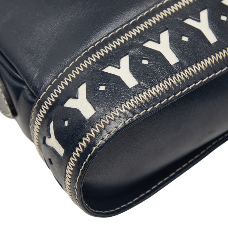 Saint Laurent Vintage Cut Out Shoulder Bag Navy Leather — view 7